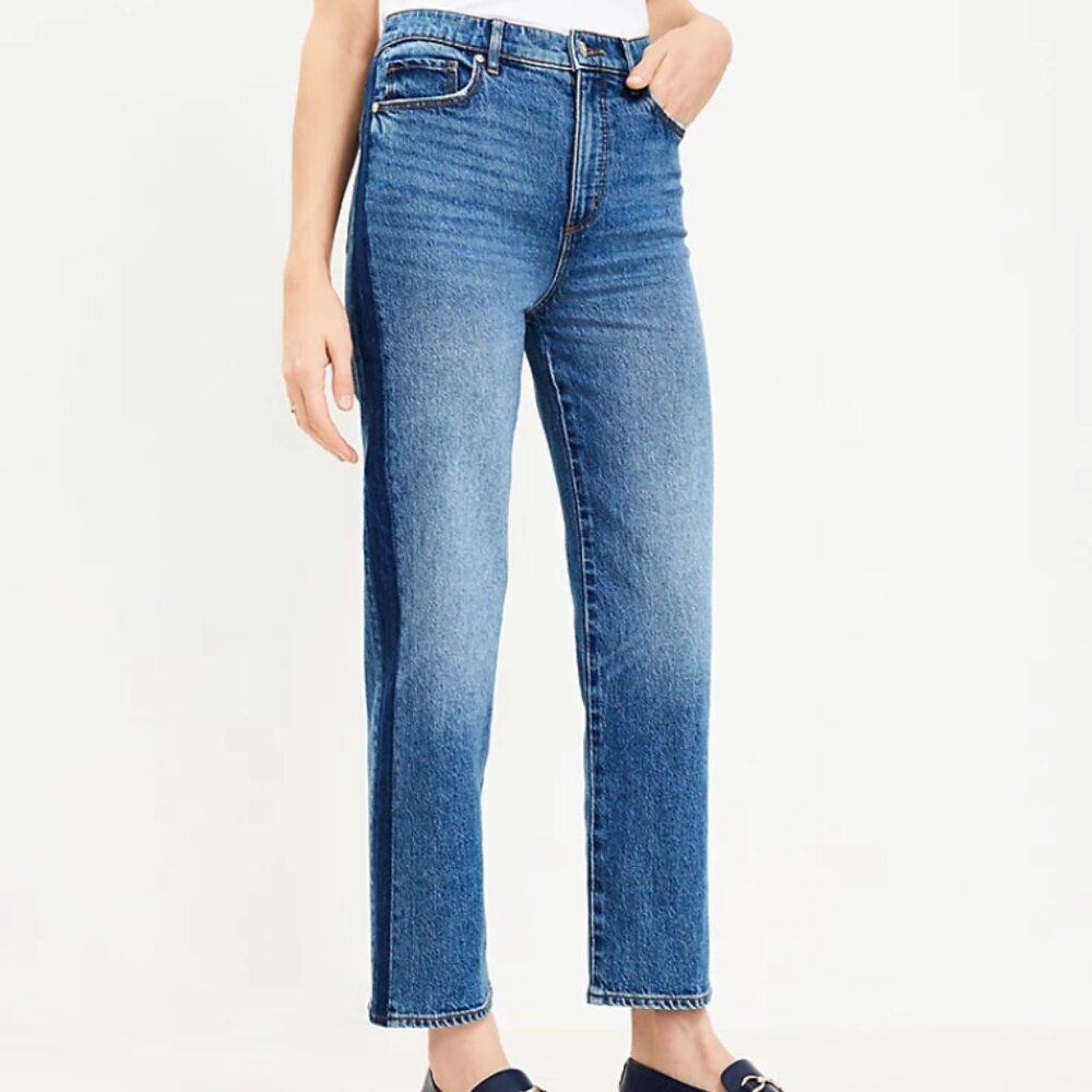 LOFT Side Stripe High Rise Straight Jeans